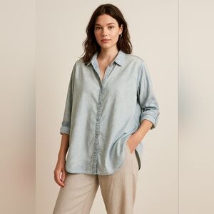 Hester & Orchard Women’s Large Tencel Cloud Washed Shirt  Tab Sleeve Back Pleats
